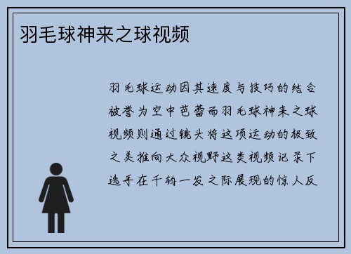 羽毛球神来之球视频